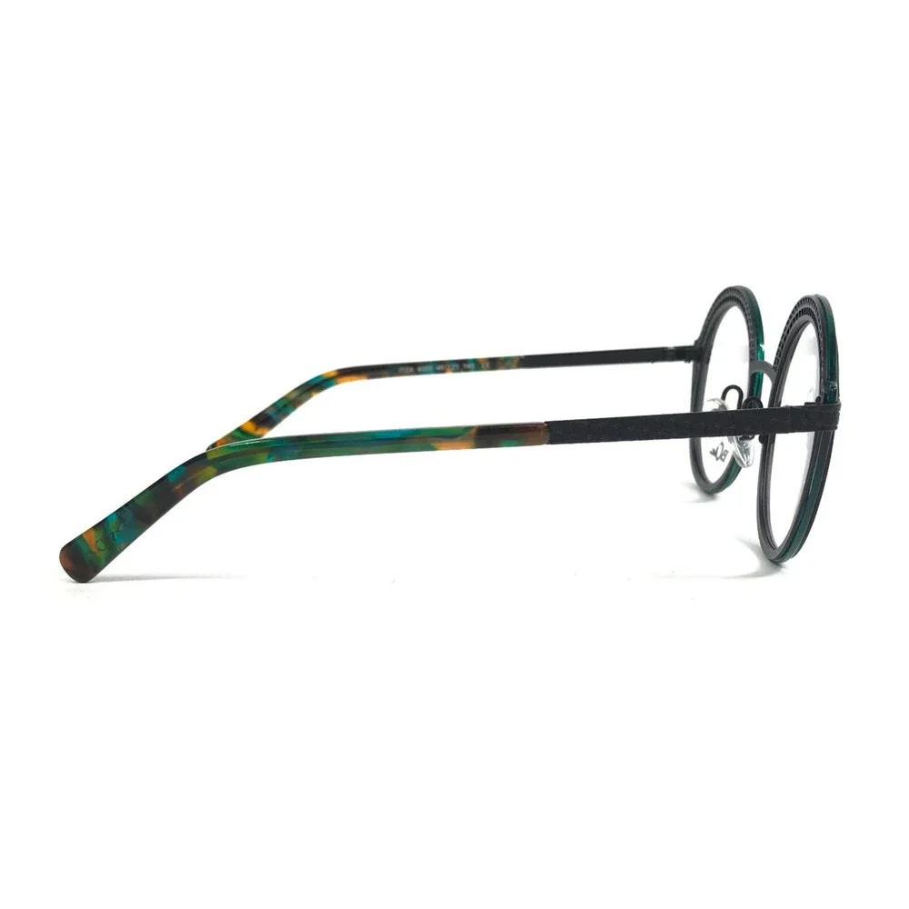 Boz Eyeglasses Frames ITZA 4000 Black Clear Green Round Full Rim 48-21-140